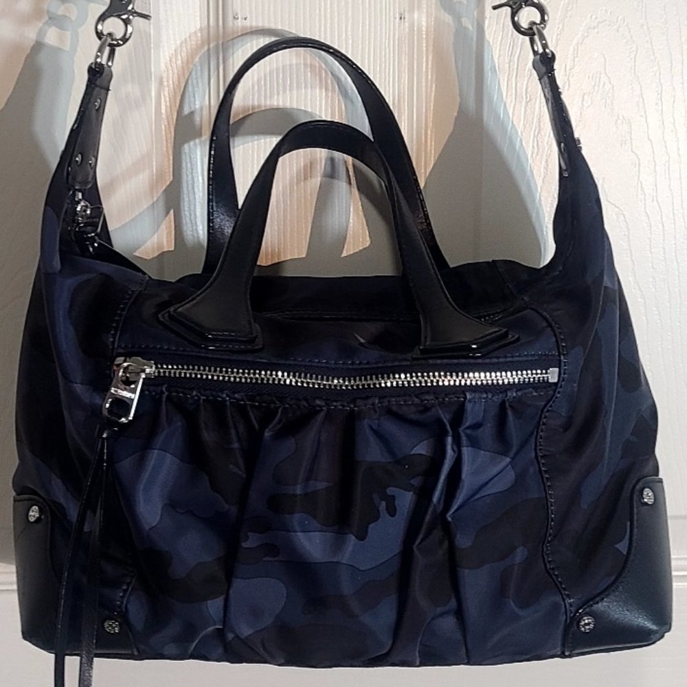 MZ WALLACE Josie Bedford Nylon Satchel/Bag Dark Blue Camo